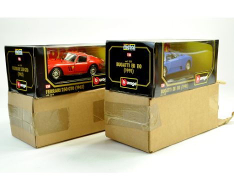 Burago 1/24 issues comprising 1962 Ferrari 250 GTO plus 1991 Bugatti EB110. Excellent with boxes and outer sleeves.  Note: We