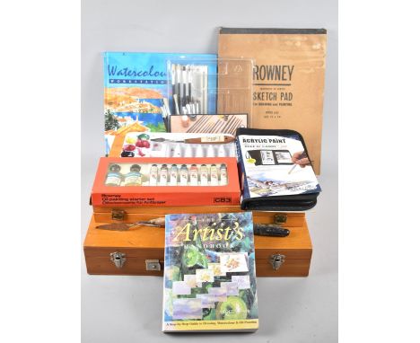 A Collection of Various Artists Boxes, Painting Sets, Paints and Tools, Sketch Pads and Books 