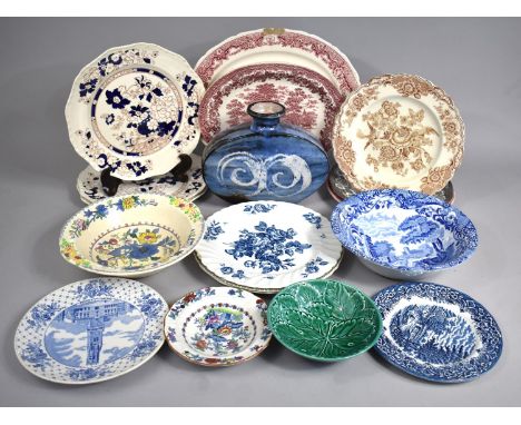 A Collection of Various Transfer Print Plates, Platters, Copeland Spode's Italian Pattern Bowl, Wedgwood Leaf Bowl, Welsh Stu