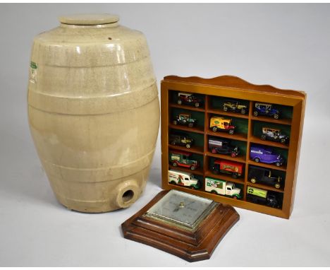 A Collection of Sundries to Include Aneroid Barometer, cased Collection of Diecast Vintage Vans, Stoneware Barrel with Wooden