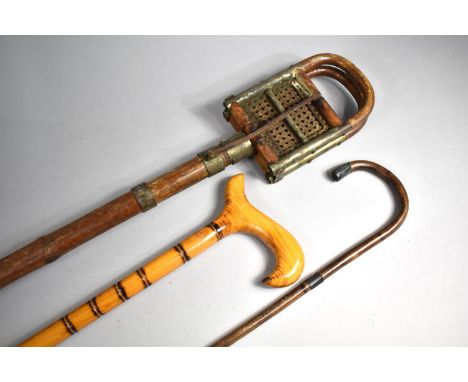 A Vintage Bamboo Shooting Stick, Walking Stick and a Schoolmaster's Cane 