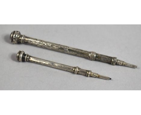 Two Silver Sliding Pencils, One Hallmarked for Chester 1893 by F.C.B and the other with Birmingham Hallmark 1890 by J.F James