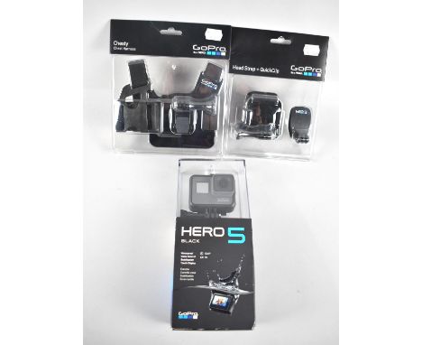 A GoPro Video Camera with Head Strap, Chest Harness Etc 