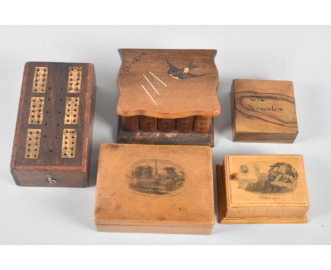 A Collection of Various Boxes to Include Mauchline Ware for "Lovers Seat" and Stratford Church, Italian Inlaid Ricorno, Jerus