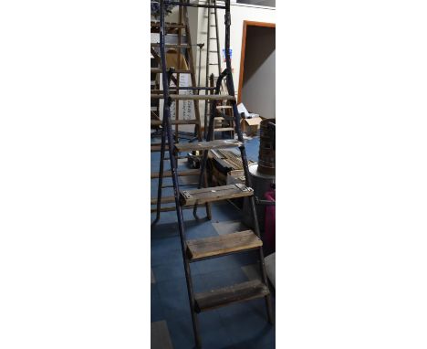 A Vintage Metal Framed Five Step Ladder 