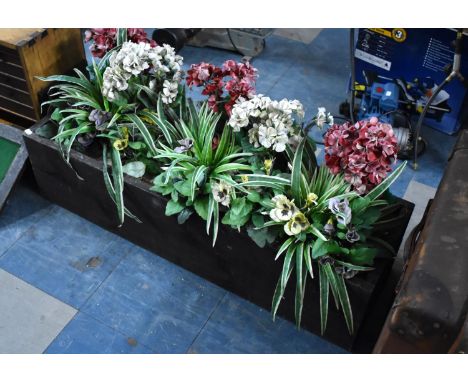 A Modern Wooden Plant Trough Containing Artificial Flowers,  100cm wide 