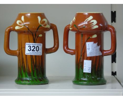 PAIR OF EARTHENWARE ART NOUVEAU STYLE POSY HOLDERS
