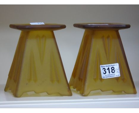 PAIR OF ART DECO AMBER GLASS LAMP SHADES