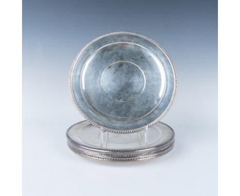 A series of 6 sterling silver plates, each marked, K H Lion, Sterling 251. Weighs 260g, 254g, 266g, 262g, 270g, and 256g. Iss