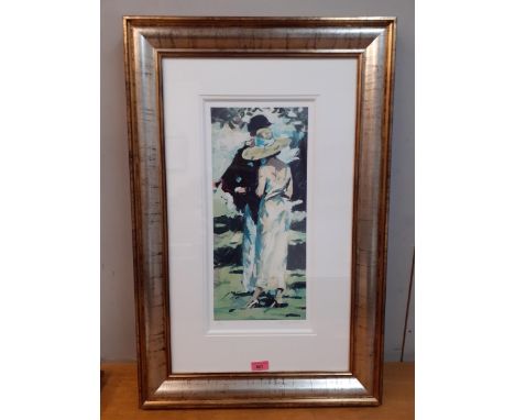 Sheree Valentine Daines limited edition signed print of a couple entwined in a gilt painted frame 20cm x 45cm Location: 
