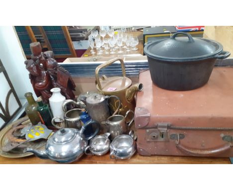 Mixed African brassware and mixed 20th century metalware to include a Victorian watering can, together with 2 mid-20th centur