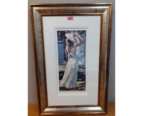 Sheree Valentine Daines limited edition signed print of a lady in a hat in a gilt painted frame 20cm x 45cm Location: 