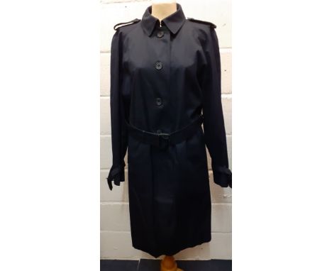 Aquascutum-A modern navy rain coat with iconic tartan lining, Size 18R having a matching belt together with an Aquascutum sil