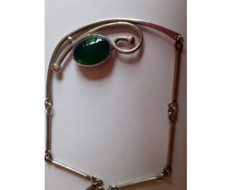 A small quantity of silver and white metal costume jewellery to include a contemporary silver and malachite necklace, an engr