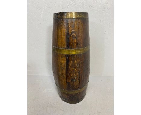 Oak Brass bound barrel shaped stick stand approx 65cm tall