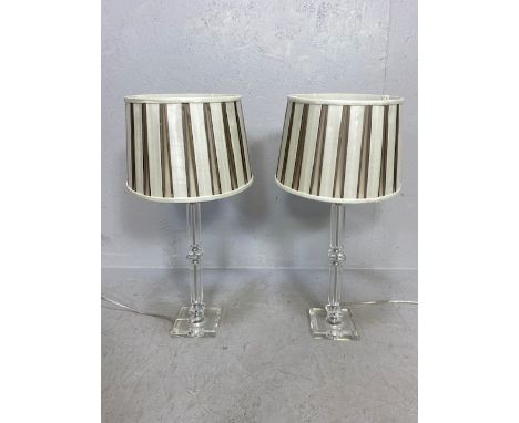 Pair of modern perspex lamp stands and shades approx 61cm tall