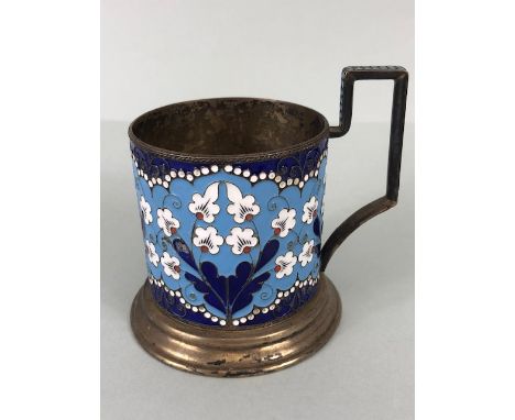 Silver marked 925 cup with all over enamel and cloisonne style floral themed decoration (missing liner A/F) approx 8cm tall a