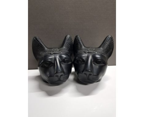 2 VINTAGE AHMED ZENHOOM EGYPTIAN BUSTS OF THE EGYPTIAN GOD BASTET