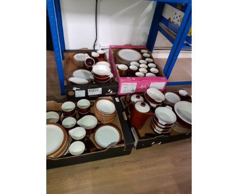 SUBSTANTIAL AMOUNT OF VINTAGE BROWN AND WHITE POOLE DINNERWARE 4 BOXES IN TOTAL