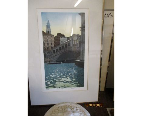 TWO PENCIL SIGNED LITHOGRAPHS OF LUXEMBOURG GARDENS AT DUSK AND RIALTO BRIDGE BY FRANCIS ST CLAIR MILLER SIGNED PRINT?