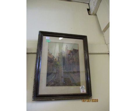 COLOURED PRINT OF A RURAL STREET SCENE
