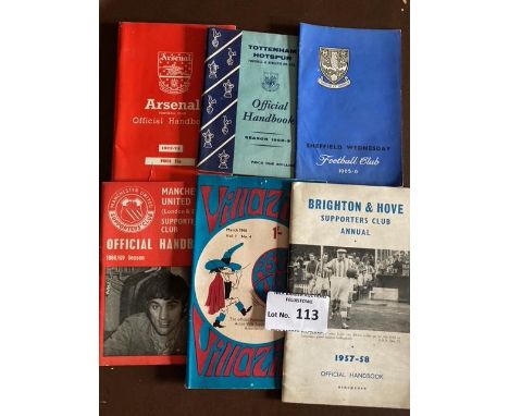 Football : Handbooks (6) inc Man Utd 1968/9 Tottenham 1962/3, Arsenal, Sheff W etc - good cond