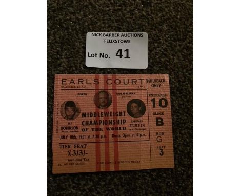 Boxing : Ticket Middle H/W Champs of World - Earls Court - Robinson v Turpin ticket 10/07/1951 - great condition
