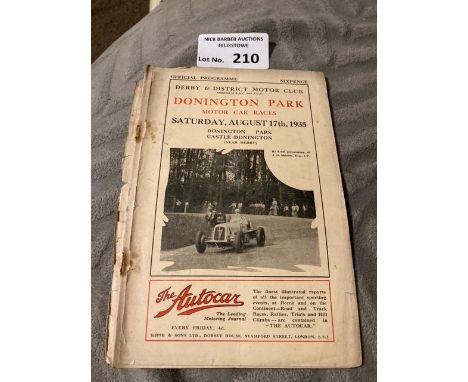 Motor Racing : Donington Park - Car race meeting programme 17/08/1935 32 pages r/staples covers detached but in reasonable co