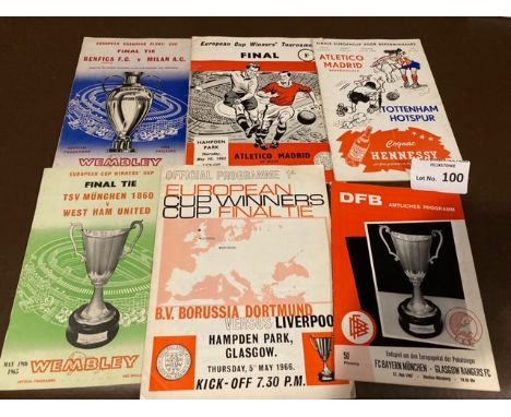 Football : European Cup/Cup winners final programmes 1960s inc Liverpool, Rangers, West Ham, Tottenham - all good conditions 