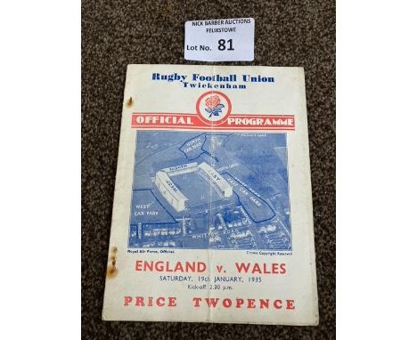 Rugby : England v Wales match programme 19/01/1935 - creased/r/staples - good condition