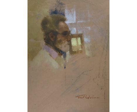 Tom Quinn (b.1918), oil on paper, Self portrait, signed, 37 x 27cm