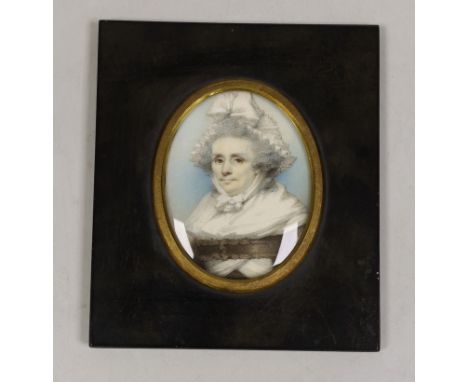 Attributed to George Chinnery (1774-1852), portrait miniature on ivory, Portrait of Mrs Fenwick, 8 x 6cm Ivory submission ref