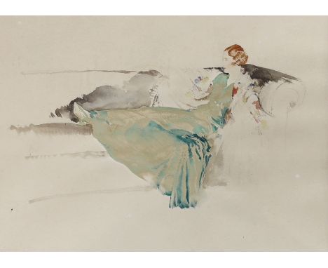 Sir William Russell Flint (1880-1969), watercolour, Portrait of Mrs Bradley Moore, signed and inscribed by the artist, 22 x 2
