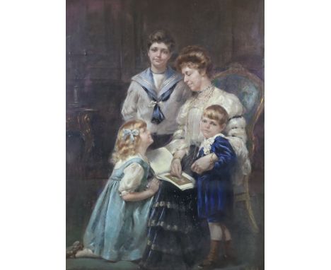 Leon Sprinck (fl. 1862-1948), pastel, Family portrait of mother and children, signed, 155 x 115cm