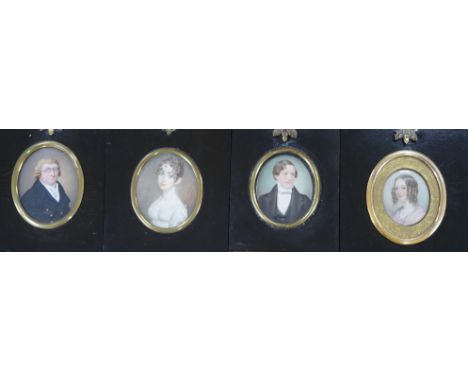 A selection of four framed and glazed portrait miniatures relating to the Robson and Walford Family. To include the subjects 