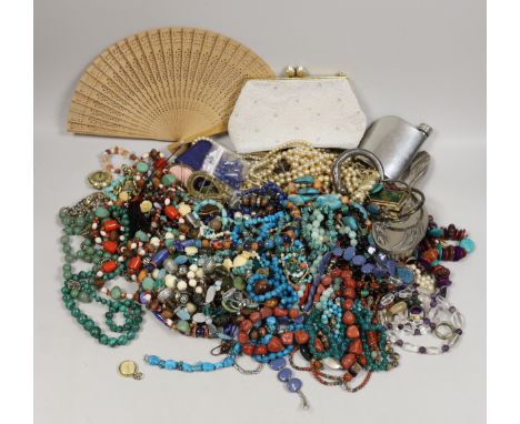 A quantity of assorted costume jewellery, including white metal and moonstone bracelet and other items including a small silv