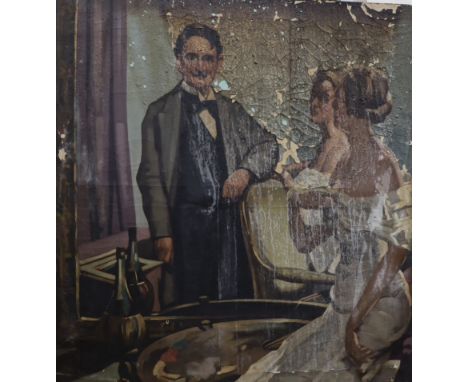 William Merrett Hodges (1881-1961), oil on canvas, Self portrait of the artist and two ladies, signed, 115 x 112cm, (unframed