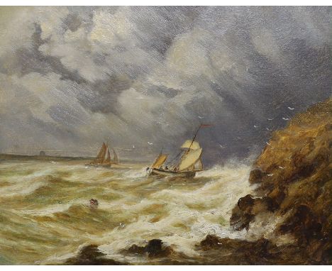 Attributed to John Moore of Ipswich (1820-1902), oil on millboard, Seascape, 17 x 22cm