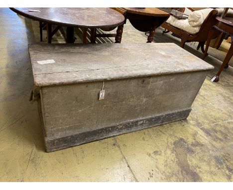A large Victorian provincial pine trunk, length 124cm, depth 49cm, height 53cm