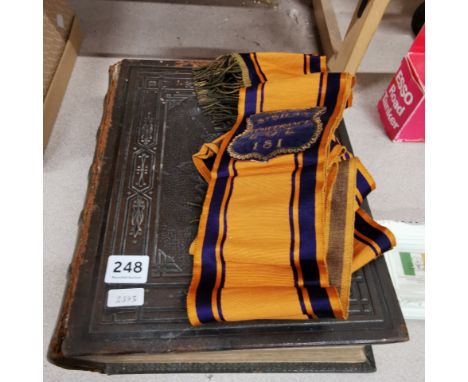 ANTIQUE FAMILY BIBLE &amp; ORANGE SASH
