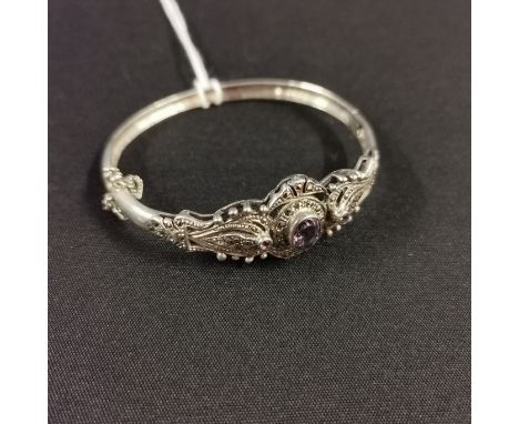 SILVER, AMETHYST &amp; MARCASITE BANGLE