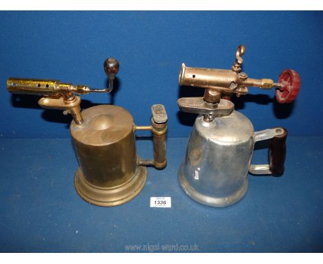 A large Brass Blow lamps by "Clayton and Lambert Mfg, Detroit, Mich, USA", unusually having a base filling plug, the base for