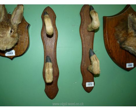 Two deer leg brackets used for gun rack/fishing rod rack.