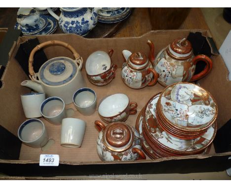 A quantity of china to include; an egg shell Oriental china tea set with teapot, milk jug, sugar bowl and 5 cups, 6 saucers, 