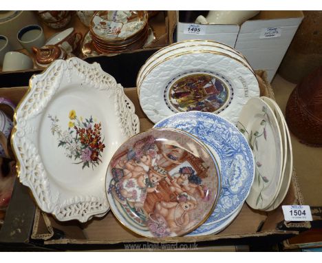 A quantity of display plates to include; 'The Spode Blue Room Collection', three Royal creamware 'The Floral Gift', Coalport 