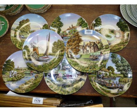 Eight Royal Worcester 'Romance of the Waterways' display plates.
