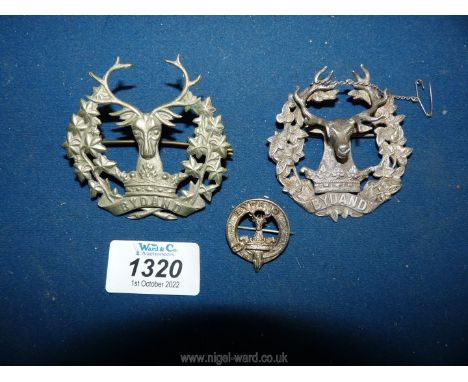 A Gordon Highlanders 'Bydand' badge, British Army military badge, plus two other similar badges.