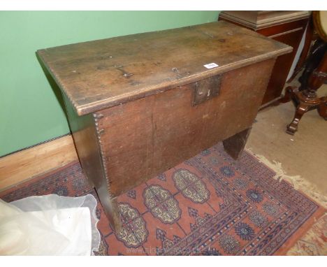 A collectable six plank Oak Dirk Chest/Coffer of compact dimensions, 29 1/2'' wide x 13 7/8'' deep x 22 5/8'' high.