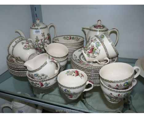 A quantity of Johnson Bros 'Indian Tree' teaware to include; teapot, hot water jug, nine cups, ten saucers, nine bowls, milk 