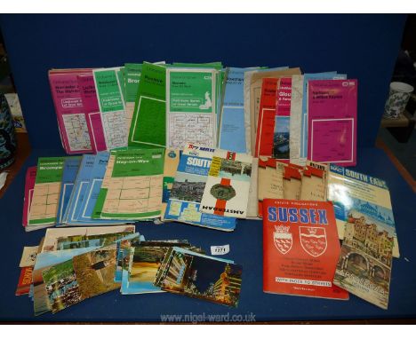 A quantity of Ordnance Survey maps, RAC maps, miscellaneous postcards, etc.